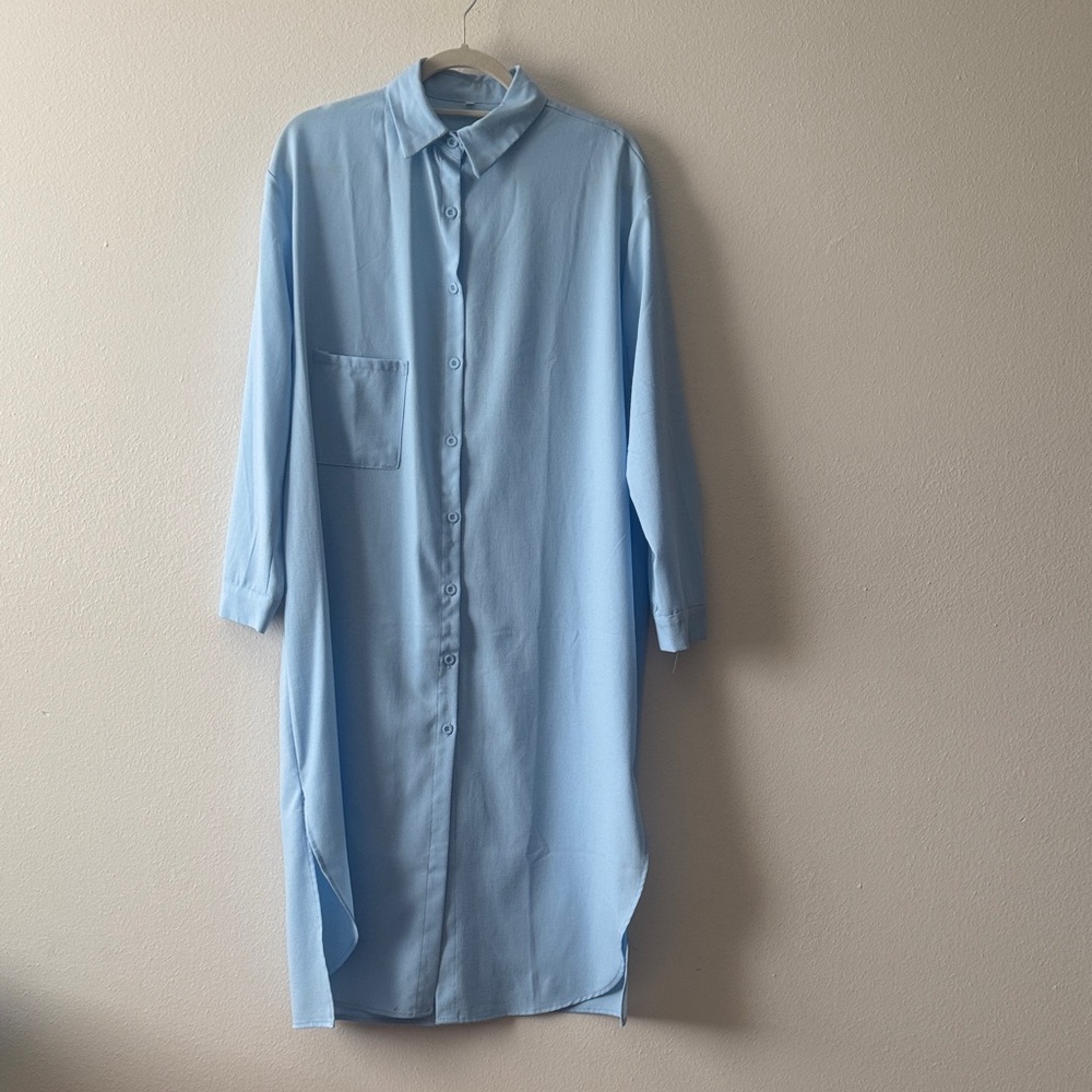 Light Blue Button-Up Shirt Dress